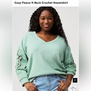 Torrid Size 0x Mint Green V-Neck Crochet Sweater
